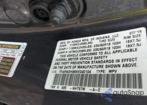 2019 Honda Cr-V Ex-L из США, поврежденный, VIN 7FARW2H86KE040104